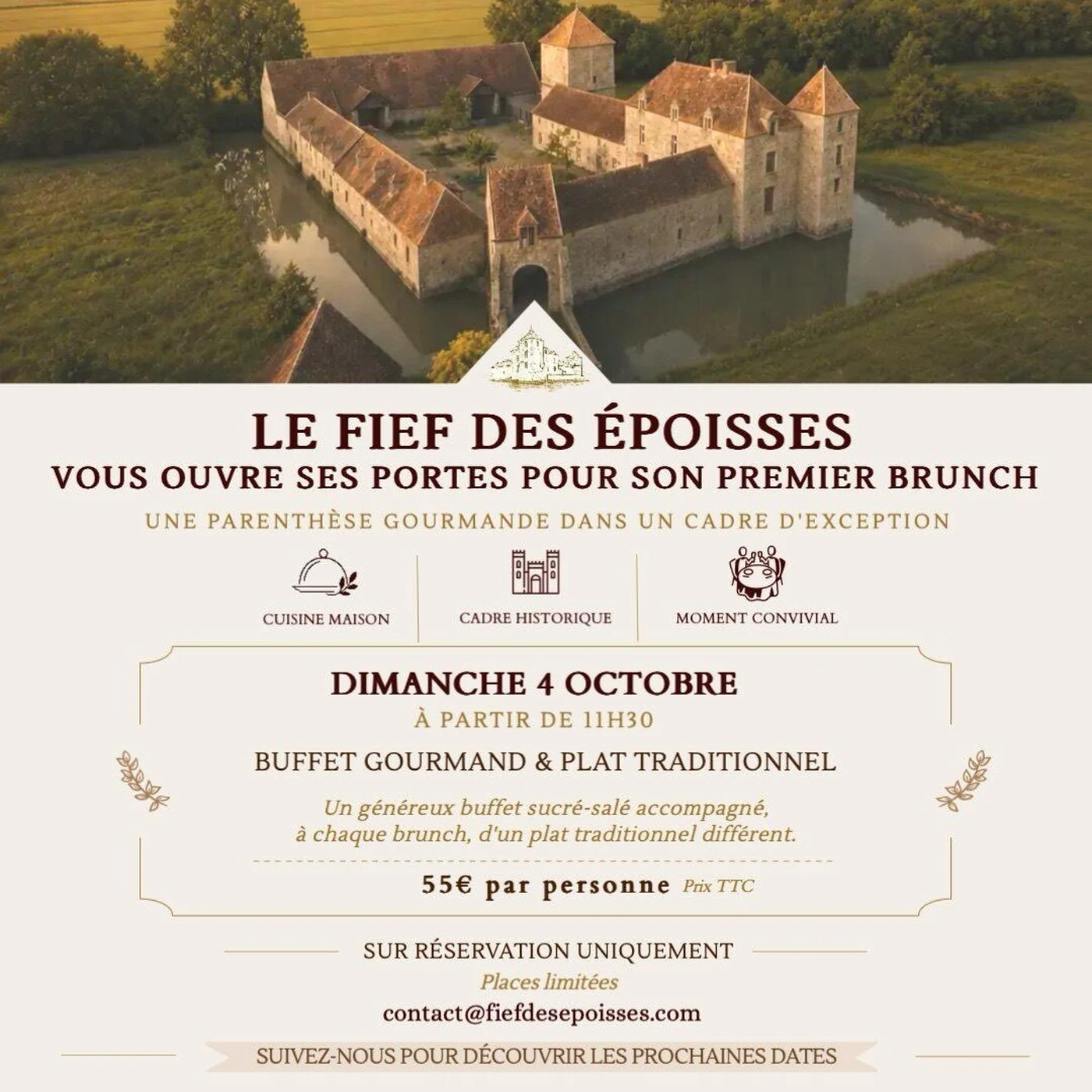 Buffet brunch sucré-salé du Fief des Époisses, ferme fortifiée à Bombon (77)